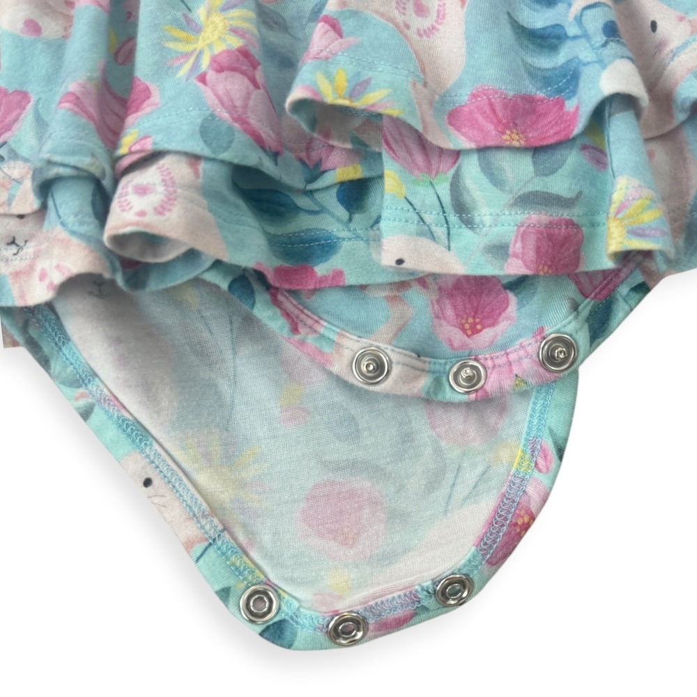 Birdie Bean Teal Bunny Floral Bamboo Ruffle Dress 6-12 Months - Picture 4 of 5